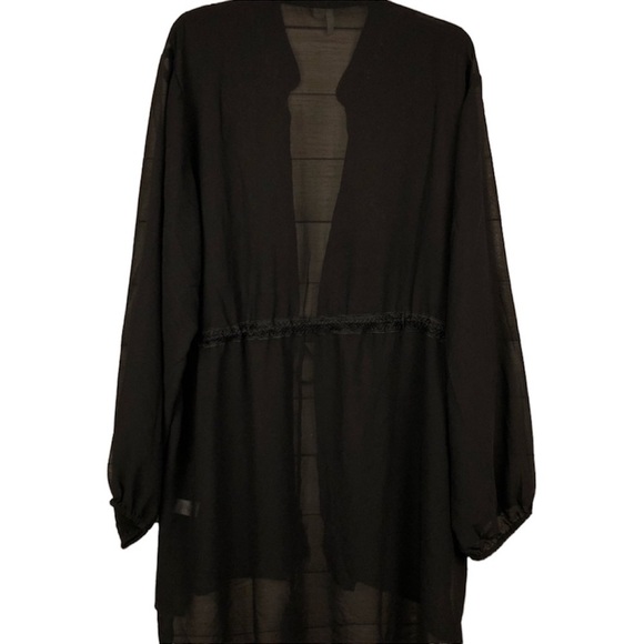Cato | Black Embroidered Bead Adjustable Tassel Waist Kimono Sheer Tunic Top XS - Picture 17 of 17